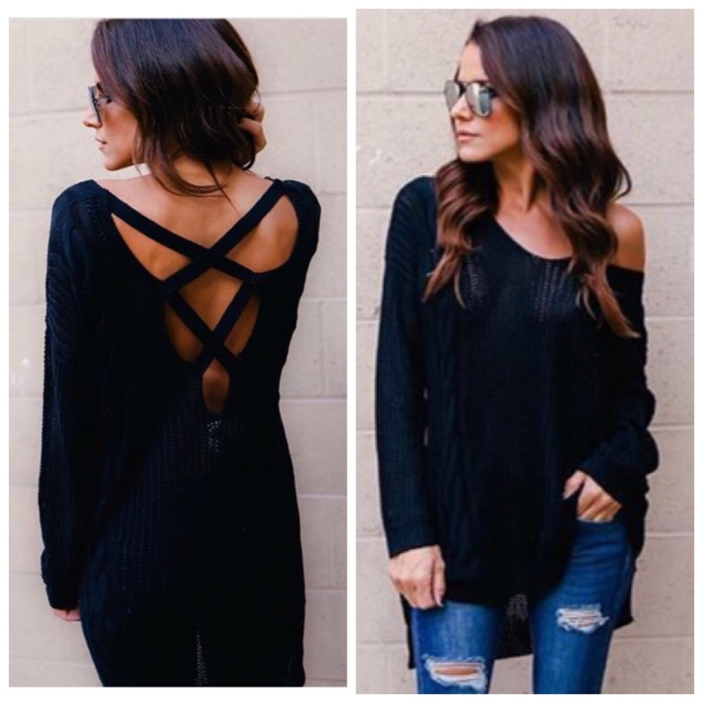 Last 1 M/L New Gorg Cable Knit Cross Back Sweater - Picture 3 of 7